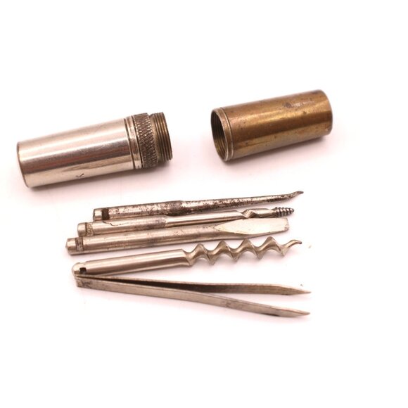 Heinvock Germany Pocket Corkscrew Multi-tool Kit 5-Piece Set Brass Compact Vtg - Picture 2 of 10